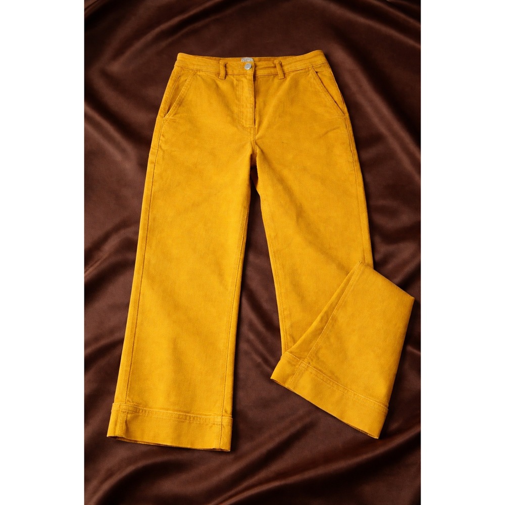 Everlane Wide Leg Crop Pants Mustard Yellow High Rise Cotton Stretch Size 4